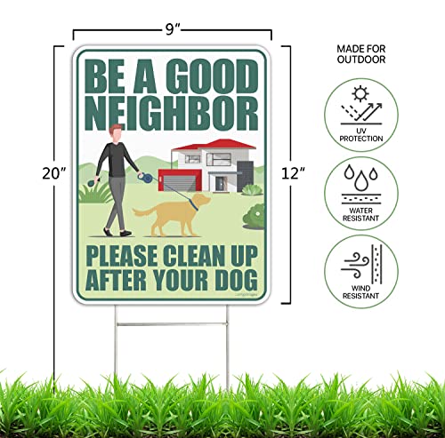 Clean Up After Your Dog Signs 2 Pack 12"x9" with Metal Stake, No Pooping Dog Signs for Yard, Pick Up After Your Dog Signs