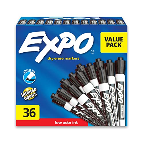 EXPO Low Odor Dry Erase Markers, Chisel Tip, Black, 36 Count