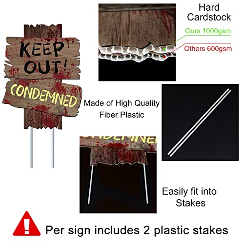 GABOSS Halloween Decorations Beware Signs Yard Stakes Outdoor Creepy Assorted Warning Sign,Scary Zombie Theme Party Decor Supplies,3 Pieces,12 Inch x 9 Inch