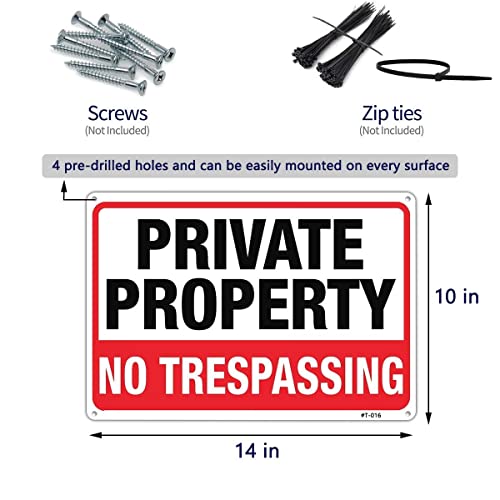 Large No Trespassing Signs Private Property Metal 10x14 Inch Rust Free Aluminum,UV Ink Printing,Durable/Weatherproof Up to 7 Years Outdoor for Home (4-Pack)