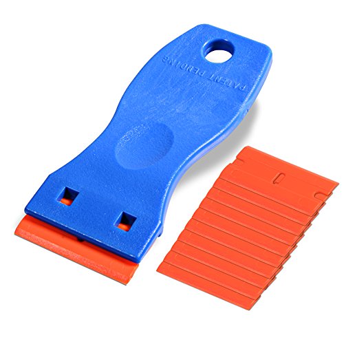EHDIS 1.5" Plastic Razor Scraper with 10pcs Double Edged Plastic Blades Plastic Scraper Tool for Adhesive Remover,Removing Labels Stickers Decals Taping on Glass Windows (Blue)