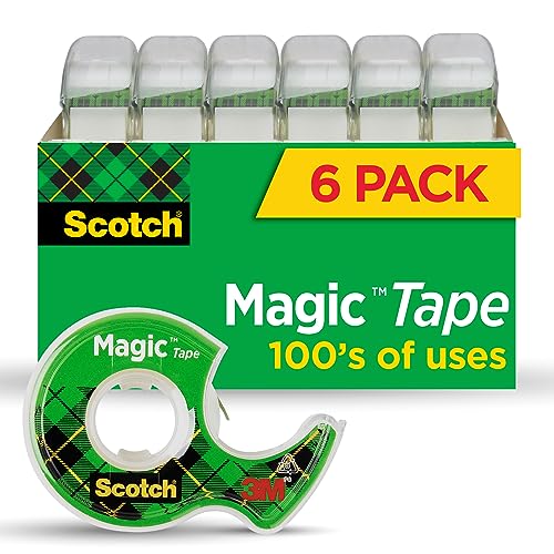 Scotch Magic Tape, Invisible, Back to School Supplies and College Essentials for Students and Teachers, 6 Tape Rolls With Dispensers, 3/4 in x 650 inches