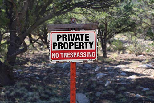 Large No Trespassing Signs Private Property Metal 10x14 Inch Rust Free Aluminum,UV Ink Printing,Durable/Weatherproof Up to 7 Years Outdoor for Home (4-Pack)