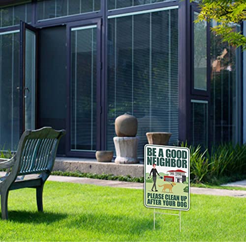 Clean Up After Your Dog Signs 2 Pack 12"x9" with Metal Stake, No Pooping Dog Signs for Yard, Pick Up After Your Dog Signs