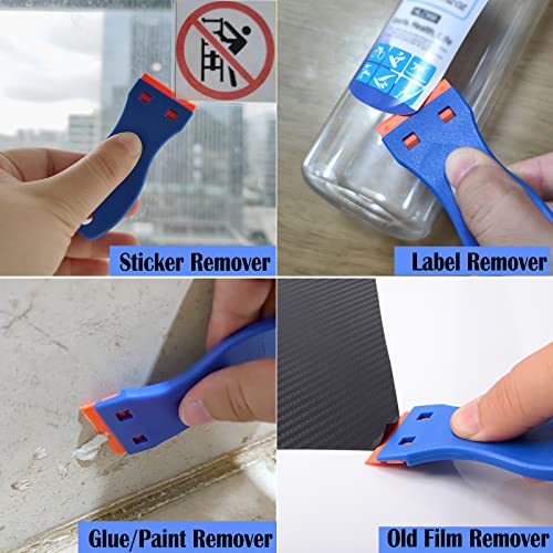 EHDIS 1.5" Plastic Razor Scraper with 10pcs Double Edged Plastic Blades Plastic Scraper Tool for Adhesive Remover,Removing Labels Stickers Decals Taping on Glass Windows (Blue)