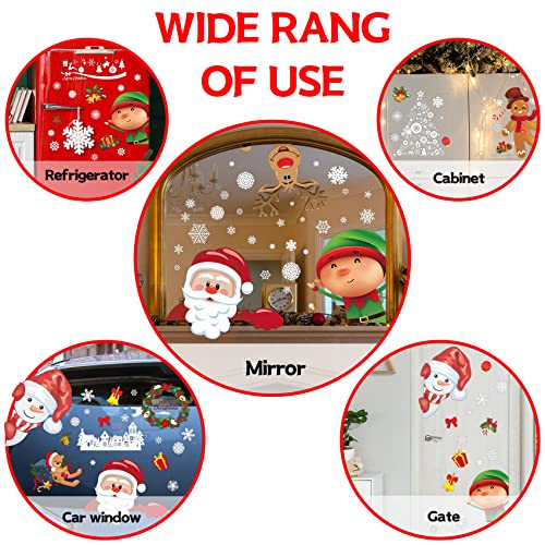 Double-Sided Christmas Window Clings, Window Decorations Stickers for Glass,Adorable Designed Decorative Window Film Christmas Snowflakes Clings with Santa Claus,Reindeer,Snowman,ELF