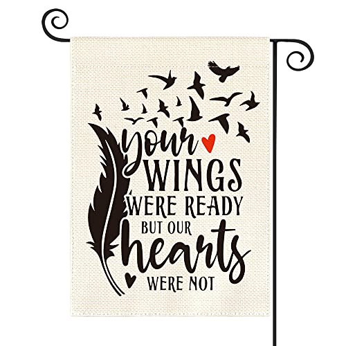 AVOIN colorlife Feather Love Wings Memorial Garden Flag 12x18 Inch Double Sided Outside, Never Forgotten Memorial Day Gravesite Saying Yard Outdoor Decoration