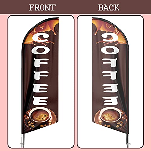 QSUM Coffee Flag, 11FT Windless Swooper Coffee Flag with Aluminum Alloy Flagpole/Stainless Steel Ground Stake/Portable Bag, Coffee Flags for Business