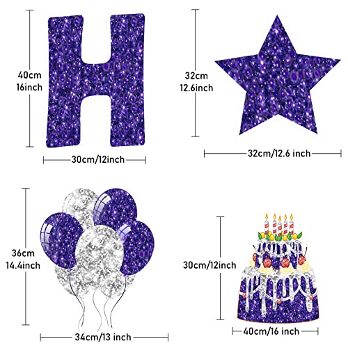 Jetec 18 Pieces Happy Birthday Yard Signs with Stakes, Birthday Outdoor Lawn Signs, Birthday Cake Balloon Lawn Decorations, Glitter Birthday Party Lawn Decorations for Birthday Party (Purple)