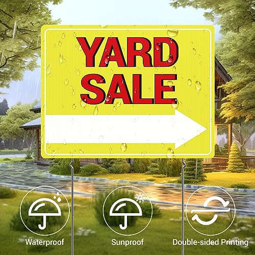 MTCode Yard Sale Sign, 17"*13" Yard Sale Signs with Stakes, 3PCS Waterproof Yard Sale Kit, Double Sided Yard Sale Signs with Directional Arrows