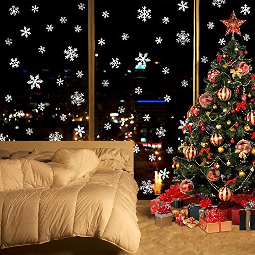 LUDILO 135Pcs Christmas Window Clings Snowflakes Window Decals Static Window Stickers for Christmas Decorations Window Décor Ornaments Xmas Party Supplies Thanksgiving Party Décor (5-Sheet)