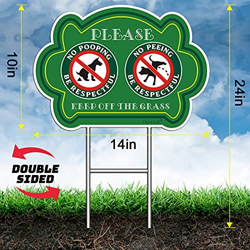 TOHAO No Peeing and No Pooping Dog Sign 2 Pack, Double Sided Please Be Respectful Keep Off The Grass Yard Signs with Metal Wire H-Stakes, 14" x 10", UV Protected & Waterproof, Outdoor Use