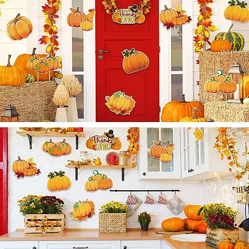 Fall Thanksgiving Yard Signs Decorations - 9Pcs Outdoor Orange Pumpkins Harvest Garden Wall Porch Signs with Stakes Seasonal Holiday Party Supplies Lawn Yard Decorations (9PC)