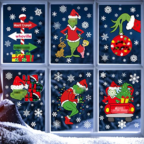 Christmas Window Clings Decorations Double Sided Christmas Window Stickers for Glass Window Christmas Decorations Indoor Home Decor Snowflake Window Decal for Home School Office Decorations