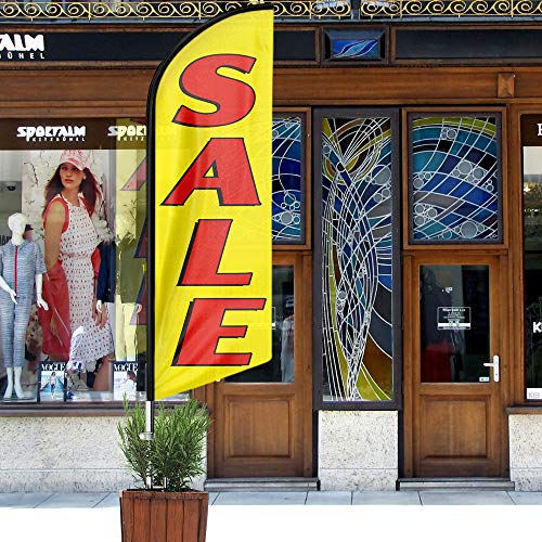 QSUM Sale Swooper Flag, 11FT Windless Sale Feather Flag with Aluminum Alloy Flagpole/Stainless Steel Ground Stake/Portable Bag, Sale Signs for Business Advertising