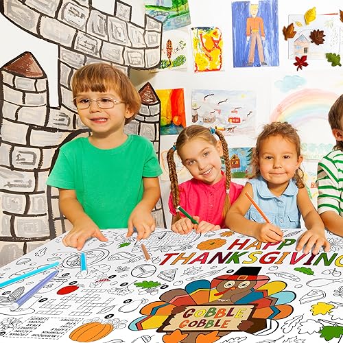 Family Fun Thanksgiving Activity Poster - 30 x 72 Inches, Turkey-Themed Thanksgiving Day Party, Versatile Paper Coloring Banner/Table Cover for Fall School Parties and Special Events Decoration