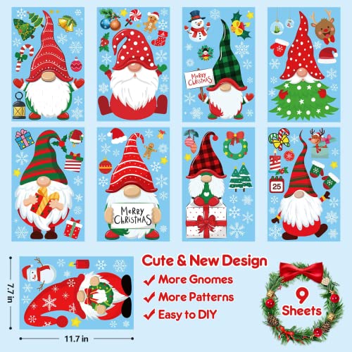 OCATO Christmas Window Clings Gnome Christmas Window Decorations Static Christmas Window Decals Window Stickers for Glass Windows Décor Gnome Christmas Decorations Ornaments Party Supplies 9 Sheets